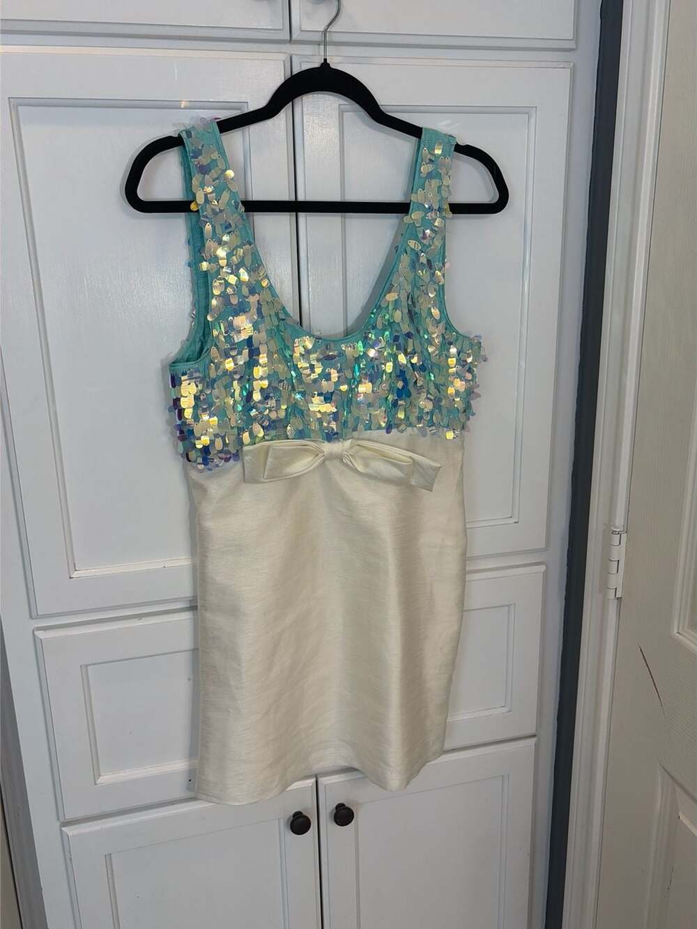 Kimchi Blue Urban Outfitters Bow Sequin Embellished Empire Waist Mini Dress M